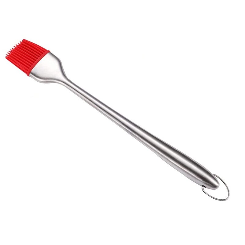 P-Plus International Silicone Basting Brush Set,Stainless Steel Basting Brush with Silicone Bristles for BBQ/Grilling/Pastry/Turkey Baster, BPA Free, FDA Approved (Pack 1(12 inch) Red) - Image 1