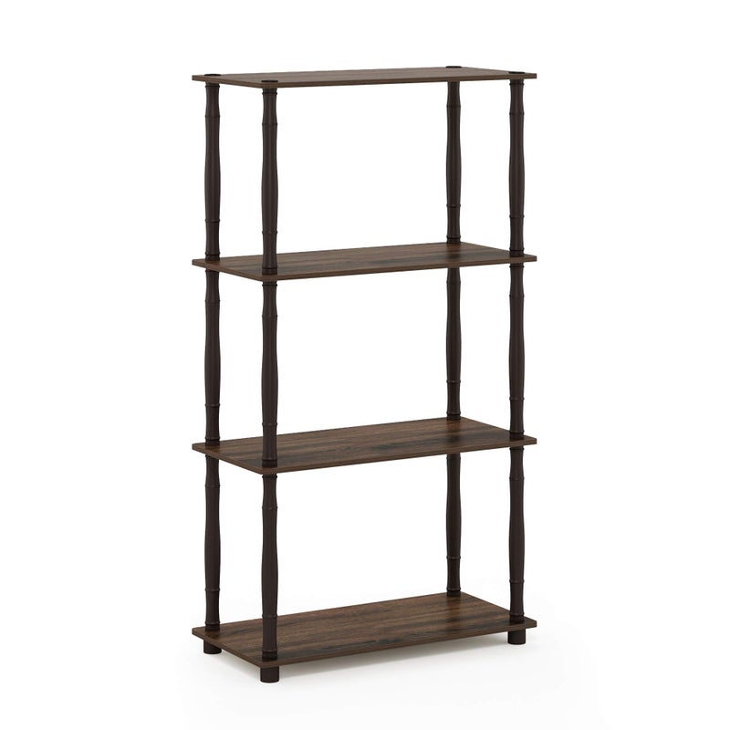 Furinno Furinno TurnNTube 4Tier Multipurpose Shelf Display Rack Classic Tubes WalnutBrown 