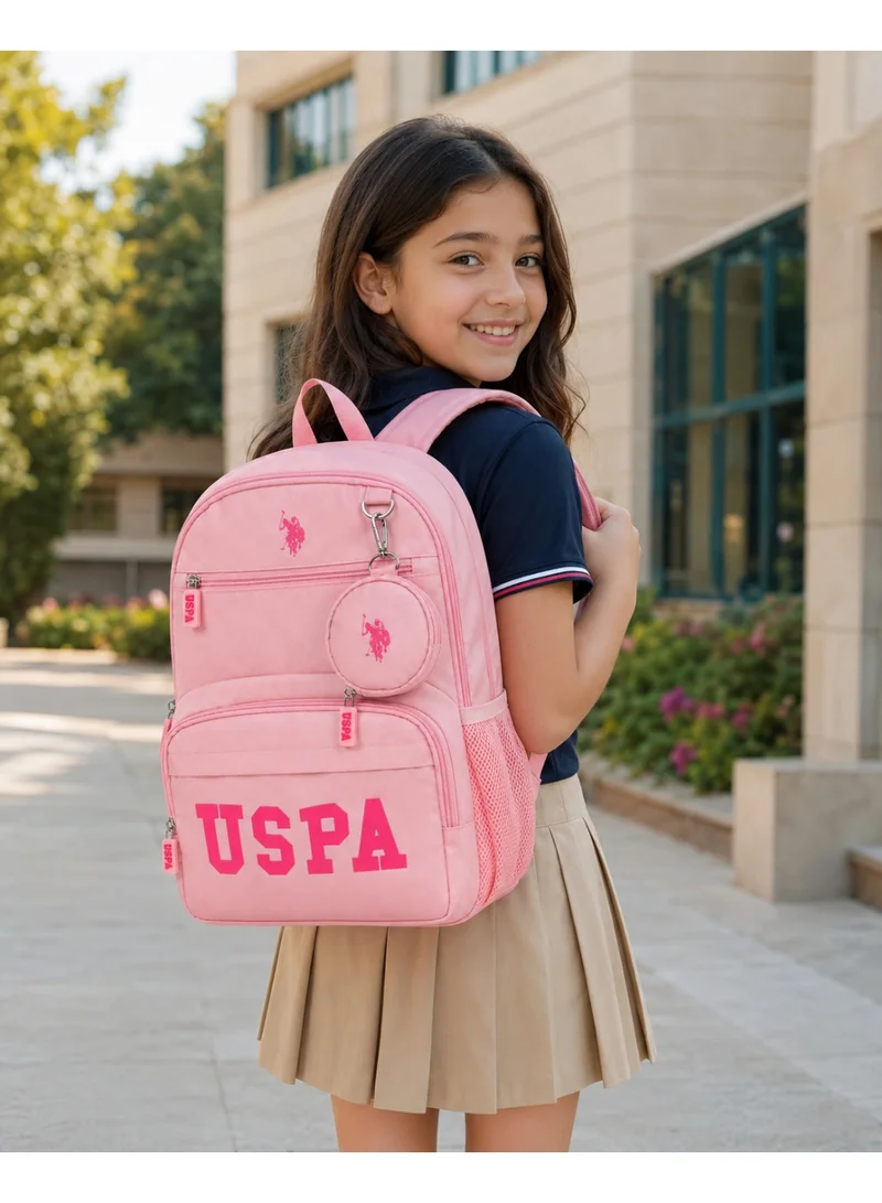 U.S. Polo Assn. POWDER PINK U.S. Polo Assn. Classic Blush Pink USPA Charm Backpack for School and Office MultiCompartment Bag for Campus  | Best Price UAE