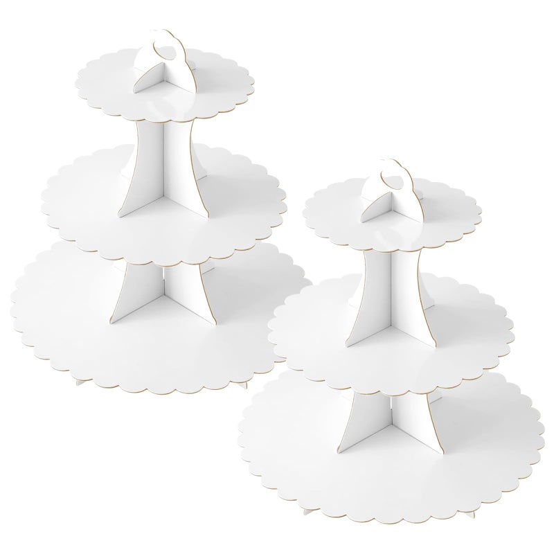 Soleebee 3-Tier Cupcake Stand, Cardboard Cupcake Tower, Dessert Cup Cake Stand Tower for Birthday Wedding Party Decoration, Cupcake Tier Stand 2 Set (White) - Image 1