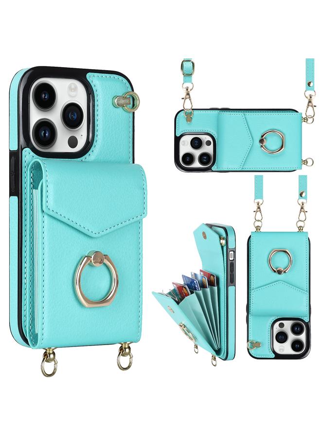 S-TOP Case For iPhone 14 Plus Ring Holder RFID Card Slot Phone Case with Long Lanyard - Image 1