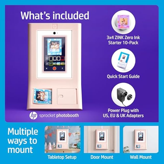 طابعة صور سبروكيت فوتوبوث 3X4" (وردي) - 250+ إطار، طباعة على ورق زينك، واي فاي، ضوء حلقة LED، شاشة لمس وتطبيق - Image 3