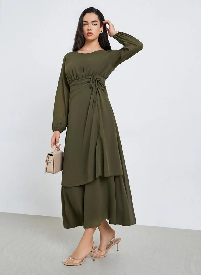 Styli Solid  Side Gathered Midi Dress