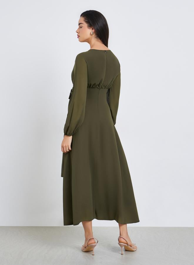 ستايلي فستان ميدي بخصر مجمع - Image 5