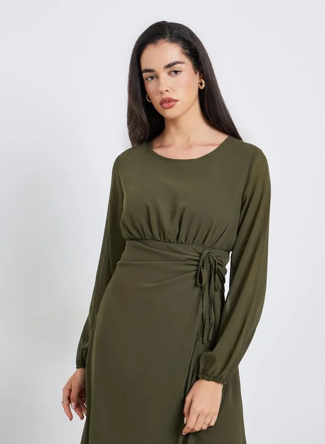 Styli Solid  Side Gathered Midi Dress