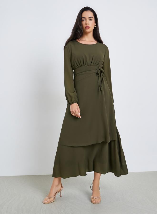 ستايلي فستان ميدي بخصر مجمع - Image 3