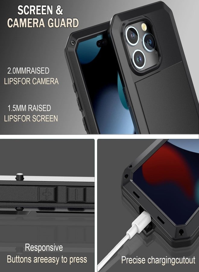 Marrkey Compatiable with iPhone 15 Case,360 Full Body Protective Cover Heavy Duty Shockproof [Tough Armour] Aluminum Alloy Metal Case with Silicone Built-in Screen Protector - Black - Image 2