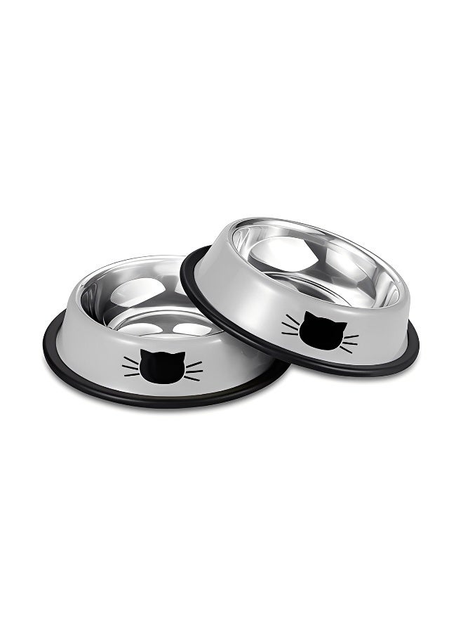 2 Pieces Grey Stainless Steel Cat Feeding Bowls 5.9x1.4x4.7cm Compact Pet Bowls for Kittens and Adult Cats Suitable for Home Use Travel or Small Spaces Durable and BPA Free - Image 1