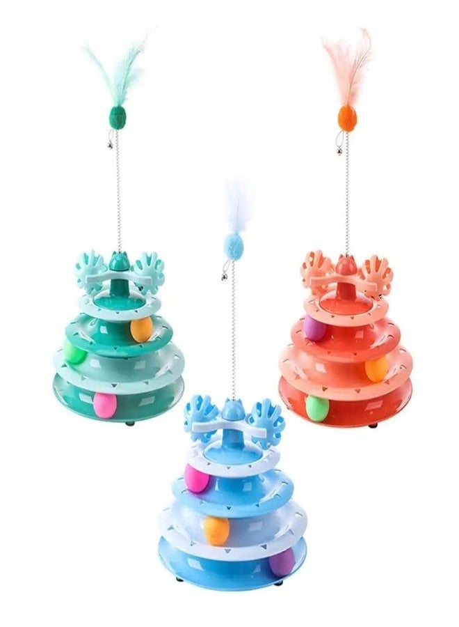 PET FUN لعبة برج المسارات التفاعلية من بيت فن للقطط والقطط الصغيرة - قرص دوار من الريش بثلاث طبقات مع كرات ملونة | لعبة ألغاز لتمارين العقل والجسم لوقت اللعب - Image 5