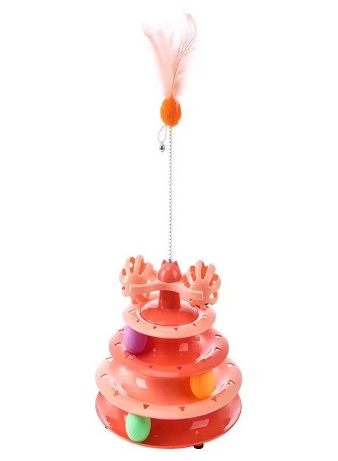 PET FUN لعبة برج المسارات التفاعلية من بيت فن للقطط والقطط الصغيرة - قرص دوار من الريش بثلاث طبقات مع كرات ملونة | لعبة ألغاز لتمارين العقل والجسم لوقت اللعب - Image 1