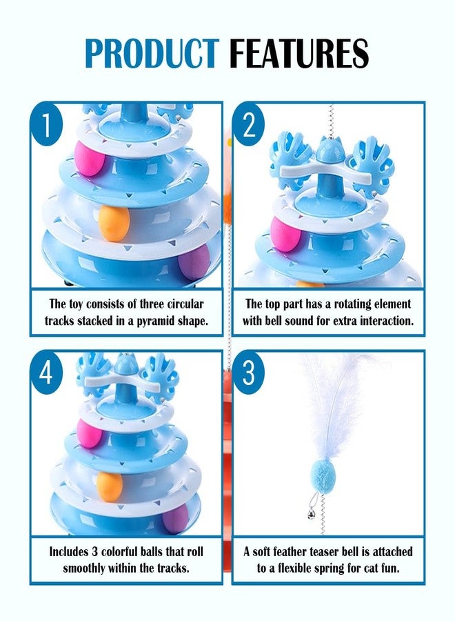 PET FUN لعبة برج المسارات التفاعلية من بيت فن للقطط والقطط الصغيرة - قرص دوار من الريش بثلاث طبقات مع كرات ملونة | لعبة ألغاز لتمارين العقل والجسم لوقت اللعب - Image 3