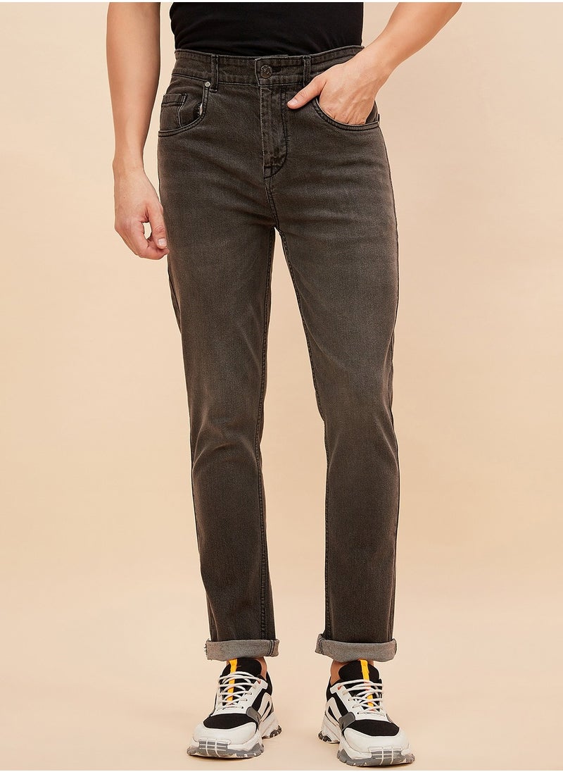HIGH STAR Mid-Rise Straight Fit Black Jeans for Men with Light Fade Detail  - Image 1