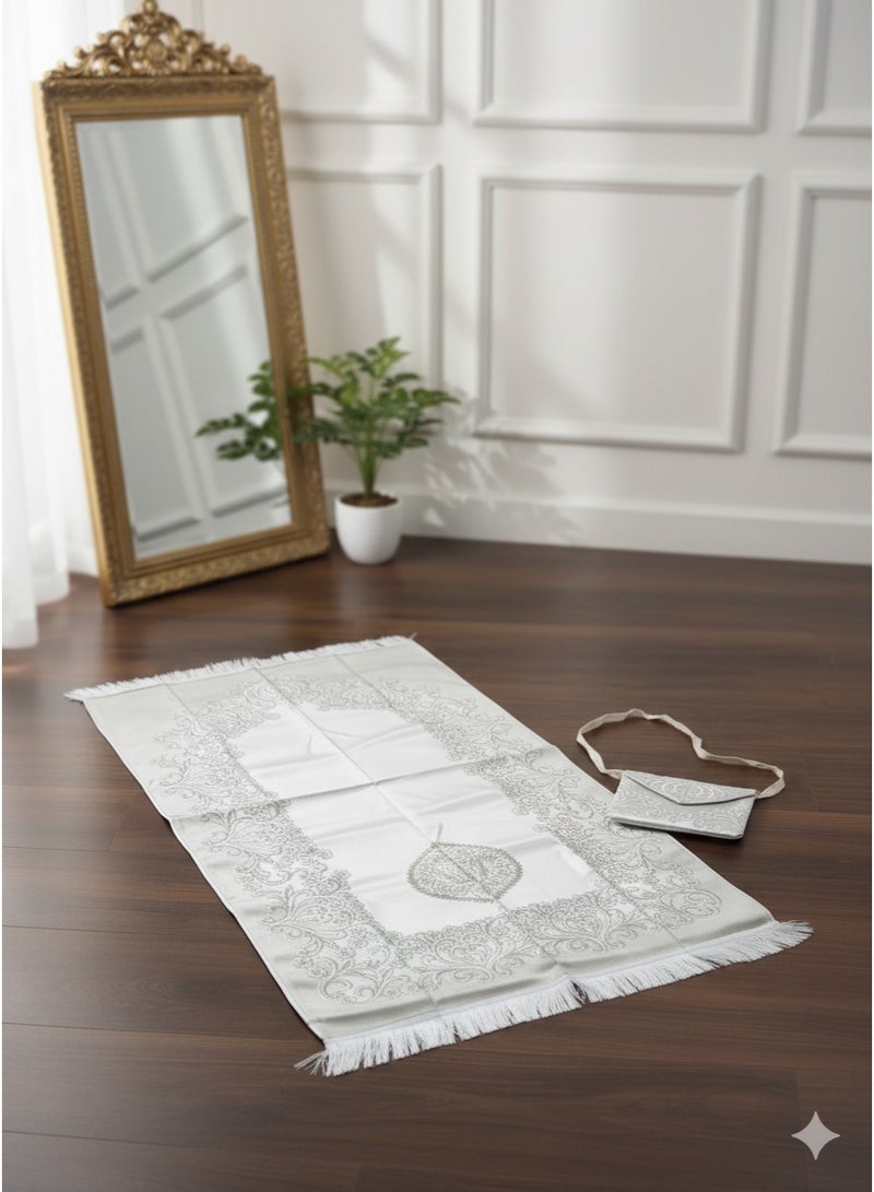 سجادة صلاة فاخرة مع حقيبة حمل مطابقة، بتصميم زخرفي كلاسيكي ناعم - طقم صلاة للسفر والهدايا متعدد الاشكال والالوان - Image 1