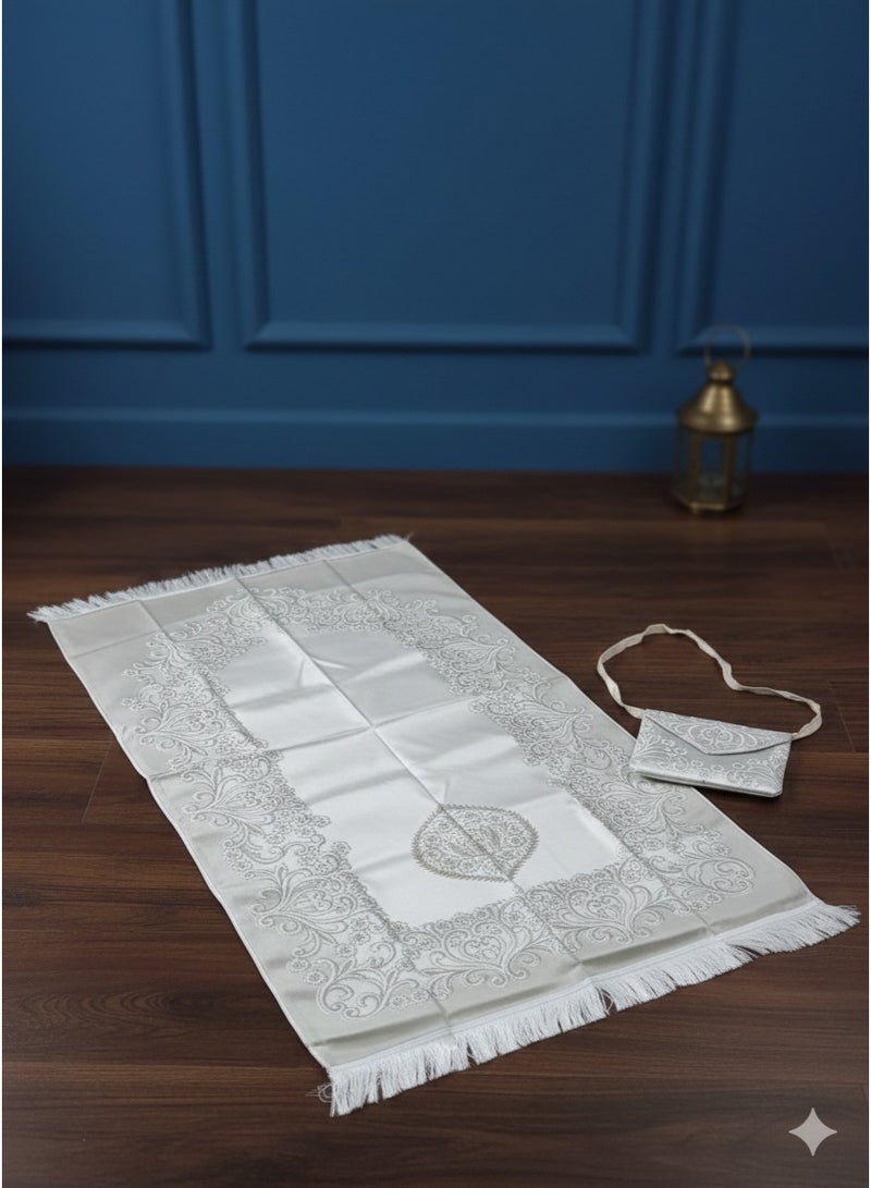 سجادة صلاة فاخرة مع حقيبة حمل مطابقة، بتصميم زخرفي كلاسيكي ناعم - طقم صلاة للسفر والهدايا متعدد الاشكال والالوان - Image 2