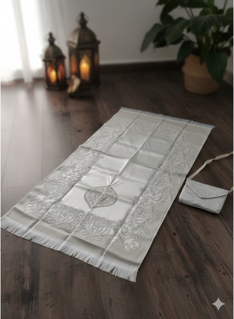 سجادة صلاة فاخرة مع حقيبة حمل مطابقة، بتصميم زخرفي كلاسيكي ناعم - طقم صلاة للسفر والهدايا متعدد الاشكال والالوان - Image 3