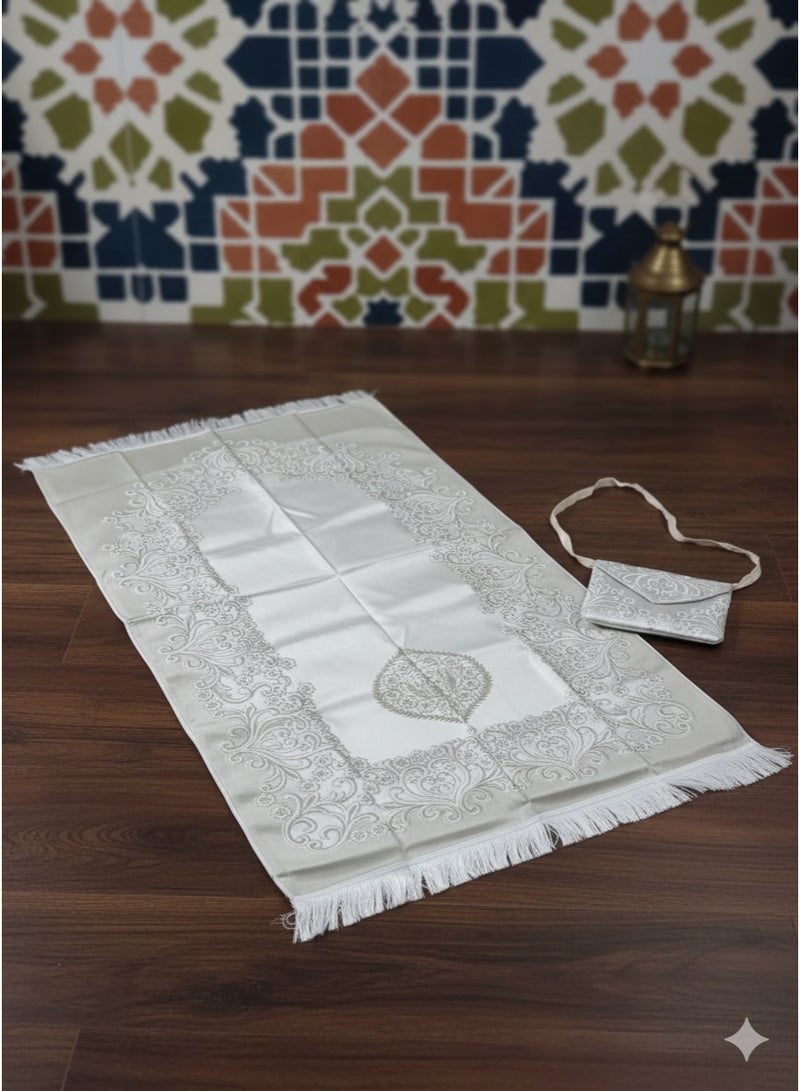 سجادة صلاة فاخرة مع حقيبة حمل مطابقة، بتصميم زخرفي كلاسيكي ناعم - طقم صلاة للسفر والهدايا متعدد الاشكال والالوان - Image 5