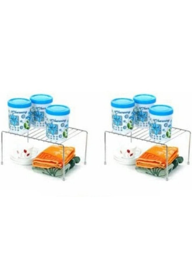 12FOR COLLECTION 2pcs Stainless Steel Kitchen Dish Rack Expandable Storage Shelves for Kitchen Cabinets Multipurpose Organizer Extend Up to 580 mm , Free Standing, Tiered Shelf - Image 2