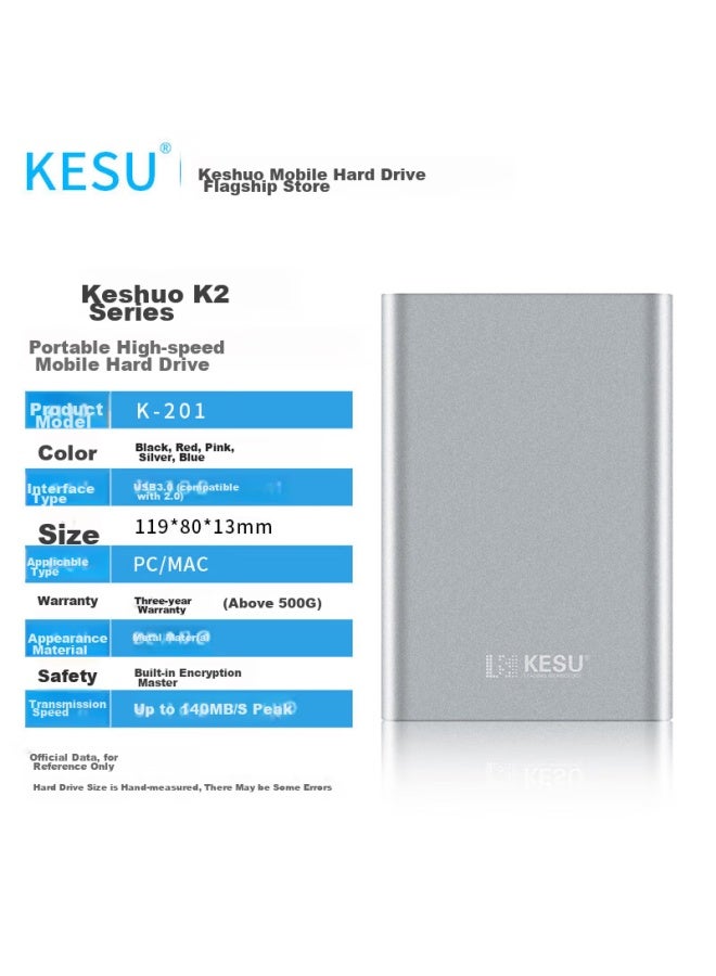 Kesu 500gb Portable Hard Drive, Large Capacity, Usb3.0 K201, 2.5-inch, Bright Moon Silver, External Mechanical Hard Drive For Laptops And Smartphones, Large Usb Flash Drive - Image 3