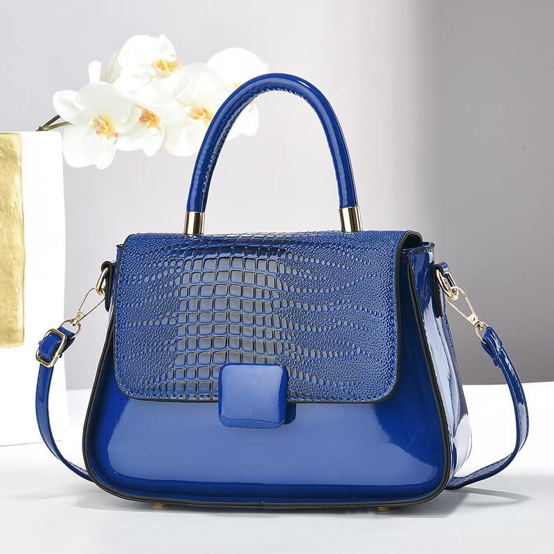 New Crocodile Pattern Bright Leather Small Bag Handbag Fashionable Simple Large Capacity Shoulder Bag All-Match Crossbody Bag - Image 3