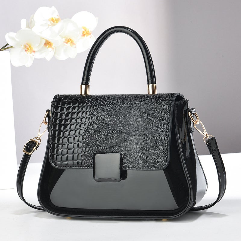 New Crocodile Pattern Bright Leather Small Bag Handbag Fashionable Simple Large Capacity Shoulder Bag All-Match Crossbody Bag - Image 2