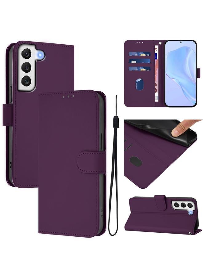 اس-توب جراب لهاتف Samsung Galaxy S22 5G مصنوع من الجلد بلون سادة مع حبل تعليق - Image 1