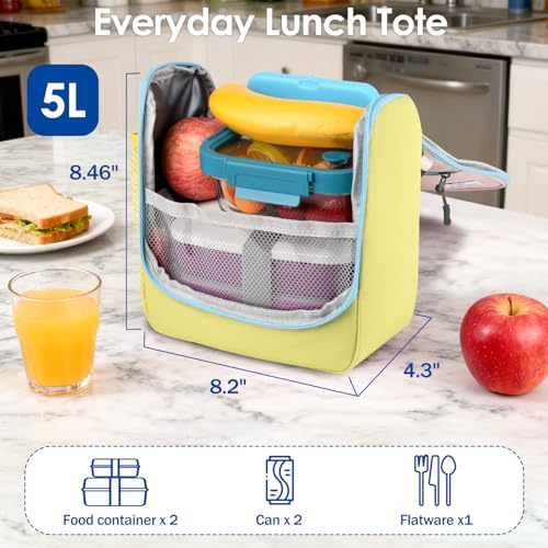 Genteen Kids Lunch Box, Insulated Lunch Bag for Kids, Toddler, Girl, and Boy; Holds Lunch Box, Water Bottle, & Snacks; Easy-Clean Water-Resistant Fabric & Multiple Zippered Pockets (Yellow Blue) - Image 2