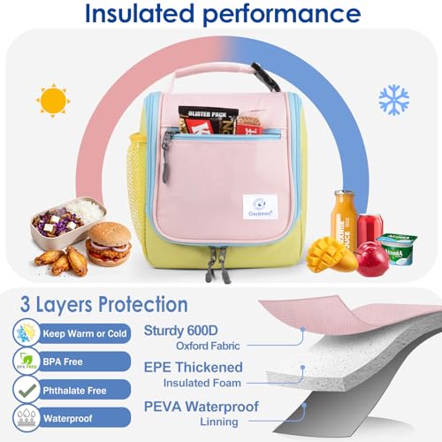 Genteen Kids Lunch Box, Insulated Lunch Bag for Kids, Toddler, Girl, and Boy; Holds Lunch Box, Water Bottle, & Snacks; Easy-Clean Water-Resistant Fabric & Multiple Zippered Pockets (Yellow Blue) - Image 4
