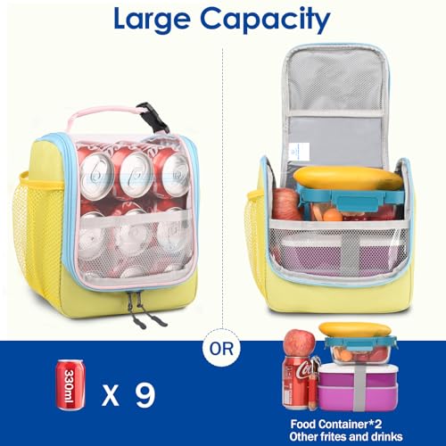 Genteen Kids Lunch Box, Insulated Lunch Bag for Kids, Toddler, Girl, and Boy; Holds Lunch Box, Water Bottle, & Snacks; Easy-Clean Water-Resistant Fabric & Multiple Zippered Pockets (Yellow Blue) - Image 3