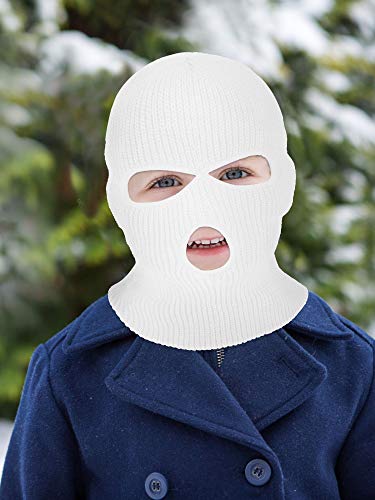SATINIOR 3 Holes Ski Mask Full Face Cover Outdoor Balaclava Winter Knitted Neck Gaiter for Halloween Sports Cycling(Small,Pure White) - Image 4