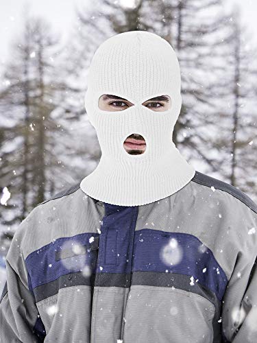 SATINIOR 3 Holes Ski Mask Full Face Cover Outdoor Balaclava Winter Knitted Neck Gaiter for Halloween Sports Cycling(Small,Pure White) - Image 2