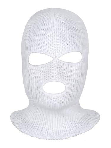 SATINIOR 3 Holes Ski Mask Full Face Cover Outdoor Balaclava Winter Knitted Neck Gaiter for Halloween Sports Cycling(Small,Pure White) - Image 3