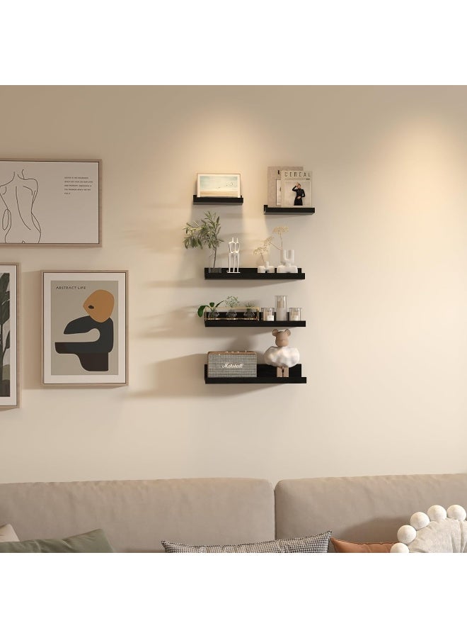 Giftgarden Giftgarden 16 Inch Wall Mounted Floating Shelves Set of 5, Black Wood Wall Shelves for Bathroom, Bedroom, Kitchen, Living Room Storage, Wooden Small Picture Ledge  - Image 2