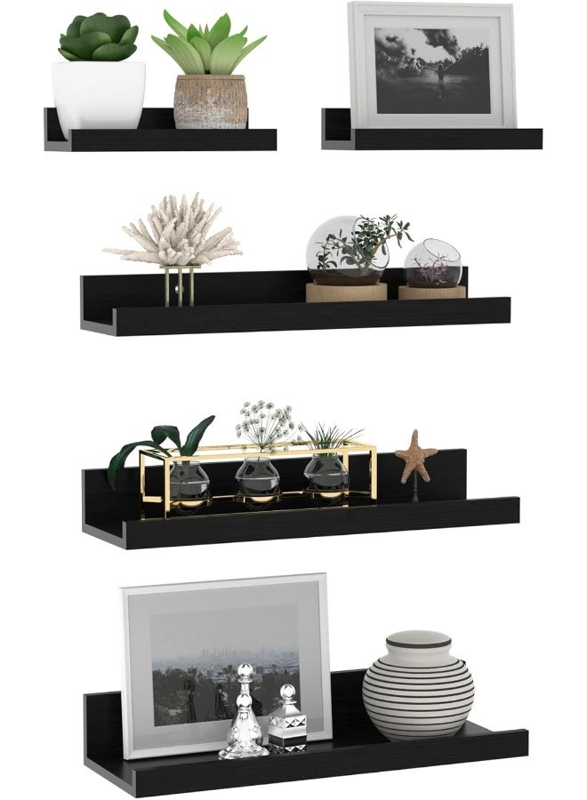 Giftgarden Giftgarden 16 Inch Wall Mounted Floating Shelves Set of 5, Black Wood Wall Shelves for Bathroom, Bedroom, Kitchen, Living Room Storage, Wooden Small Picture Ledge  - Image 1