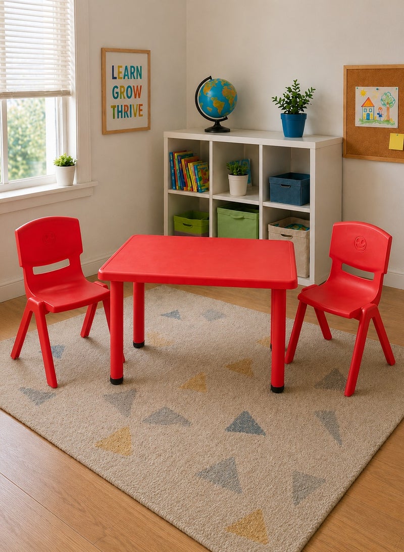 Funz Kids Rectangle Plastic Study Table & 2 Chairs Set for Home or School Size 120*60cm Height Adjustable Strong & Durable, Red - Image 1