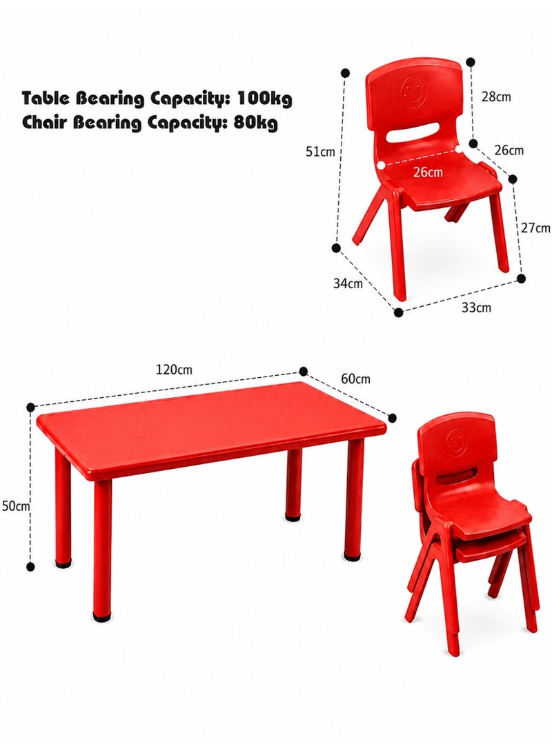 Funz Kids Rectangle Plastic Study Table & 2 Chairs Set for Home or School Size 120*60cm Height Adjustable Strong & Durable, Red - Image 3