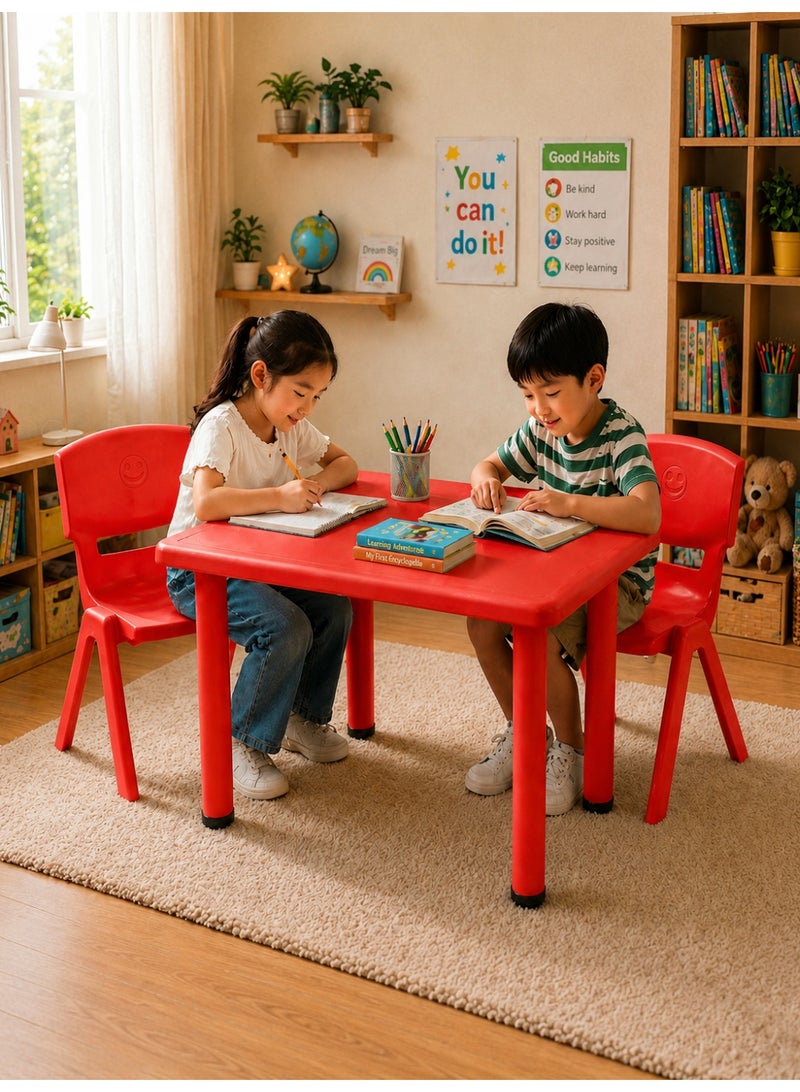 Funz Kids Rectangle Plastic Study Table & 2 Chairs Set for Home or School Size 120*60cm Height Adjustable Strong & Durable, Red - Image 2