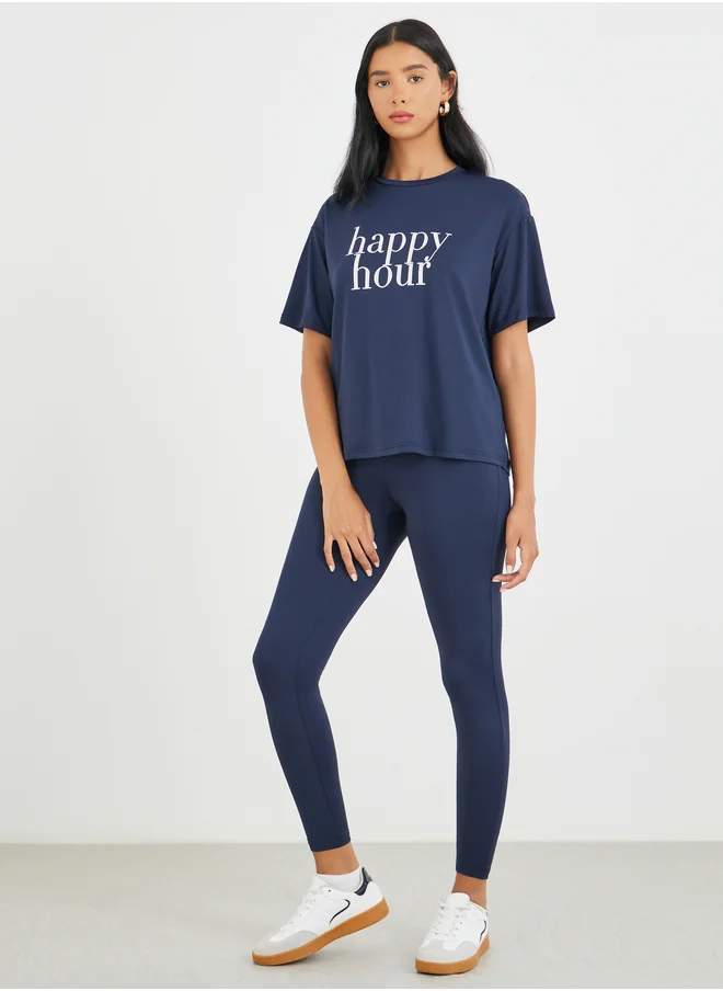 تايك تو Take Two Slogan Print Short Sleeve T-Shirt and Leggings Co-Ords