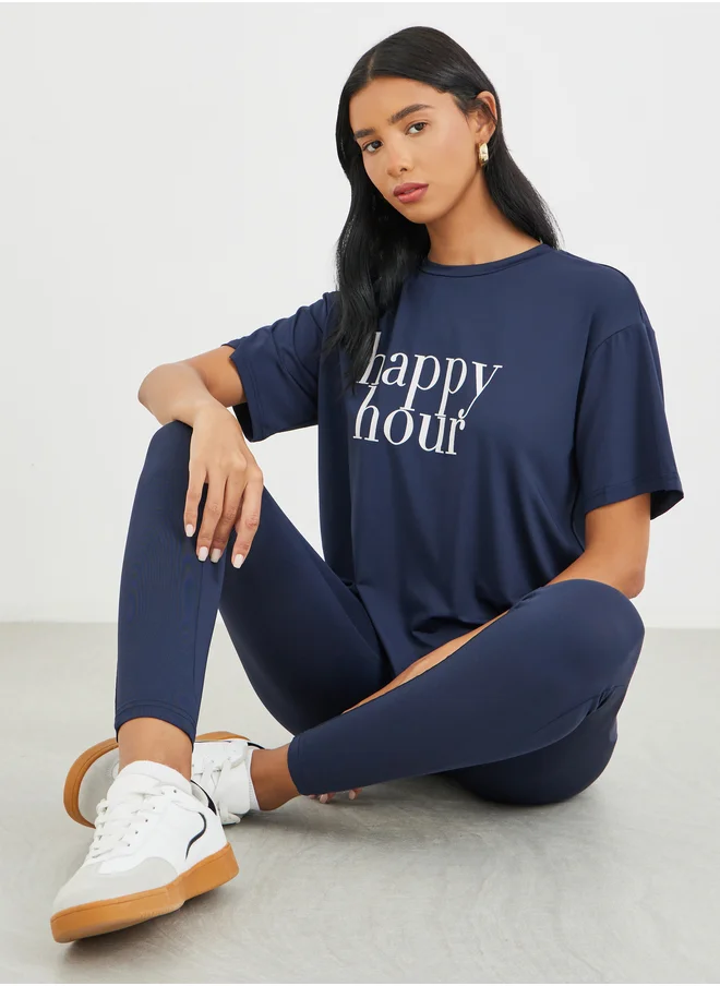 تايك تو Take Two Slogan Print Short Sleeve T-Shirt and Leggings Co-Ords