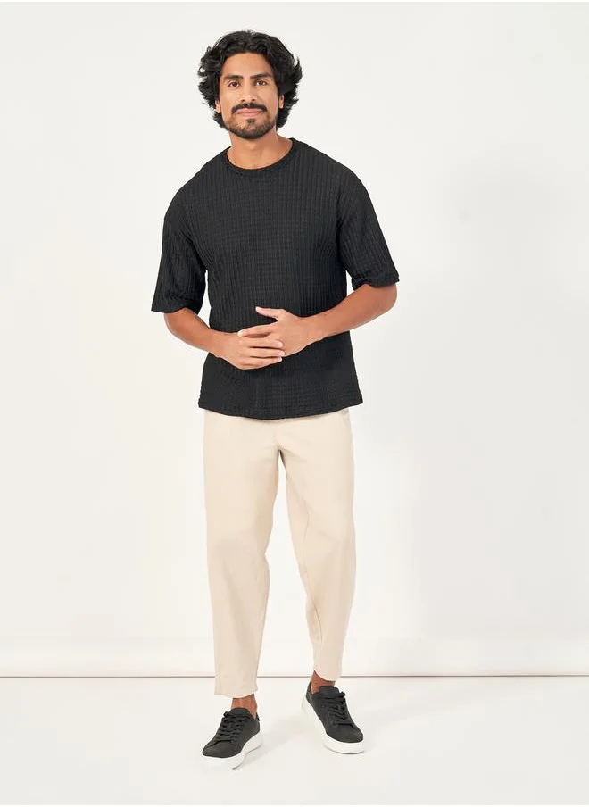 Styli Textured Knit Boxy Fit T-Shirt