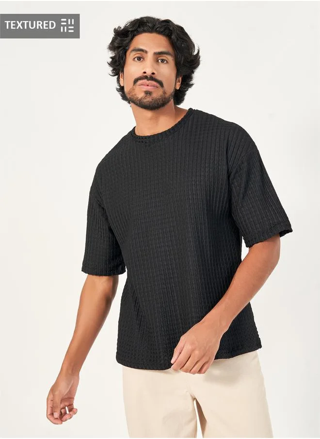 Styli Textured Knit Boxy Fit T-Shirt