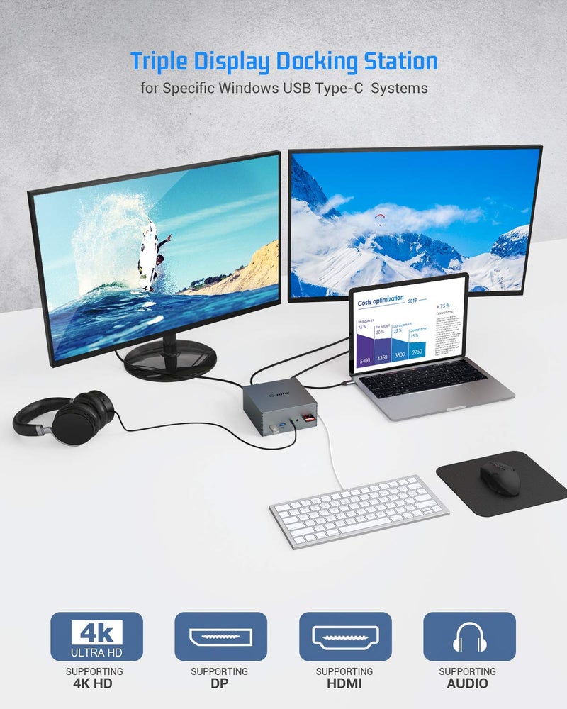 TOTU USB-C Triple Display Docking Station With Charging Support for MacBook Pro & Windows Type C Systems (2 HDMI, DP, 7 USB Ports, 60W PD), MacOS Mirror Mode Only - Image 2
