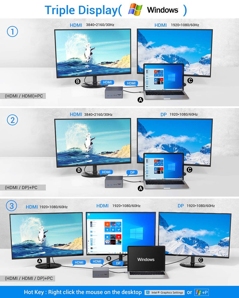 TOTU USB-C Triple Display Docking Station With Charging Support for MacBook Pro & Windows Type C Systems (2 HDMI, DP, 7 USB Ports, 60W PD), MacOS Mirror Mode Only - Image 4