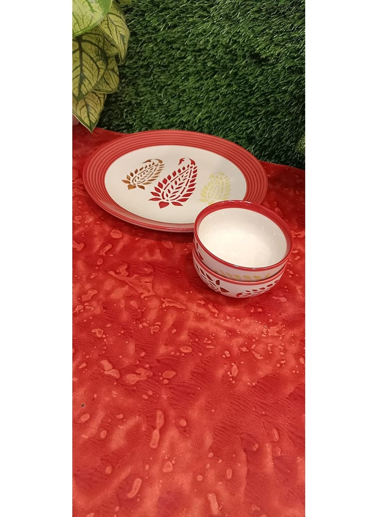 caffeine Ceramic Handmade red boota Donner Set (Set of 3pcs)