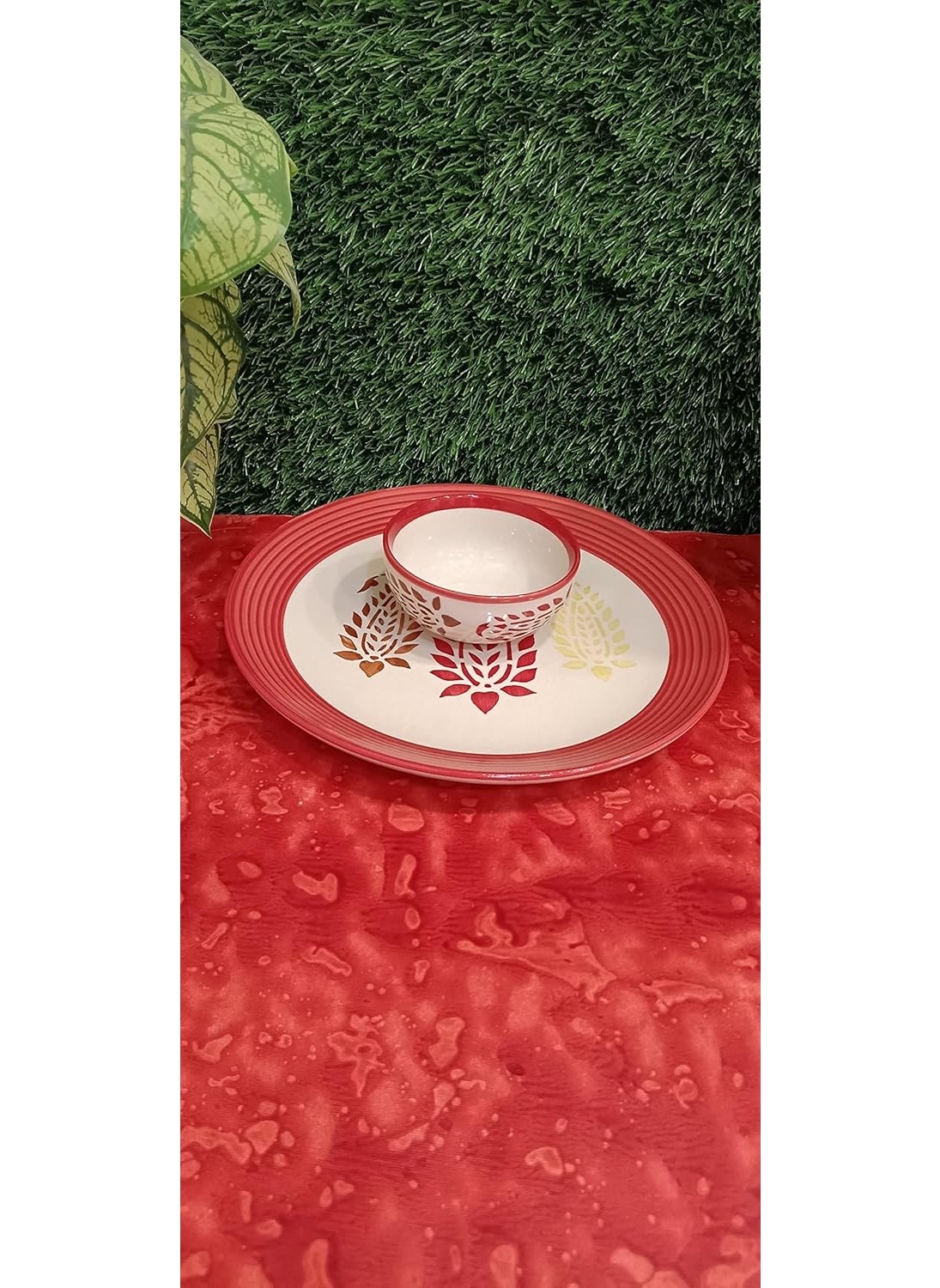 caffeine Ceramic Handmade red boota Donner Set (Set of 3pcs)