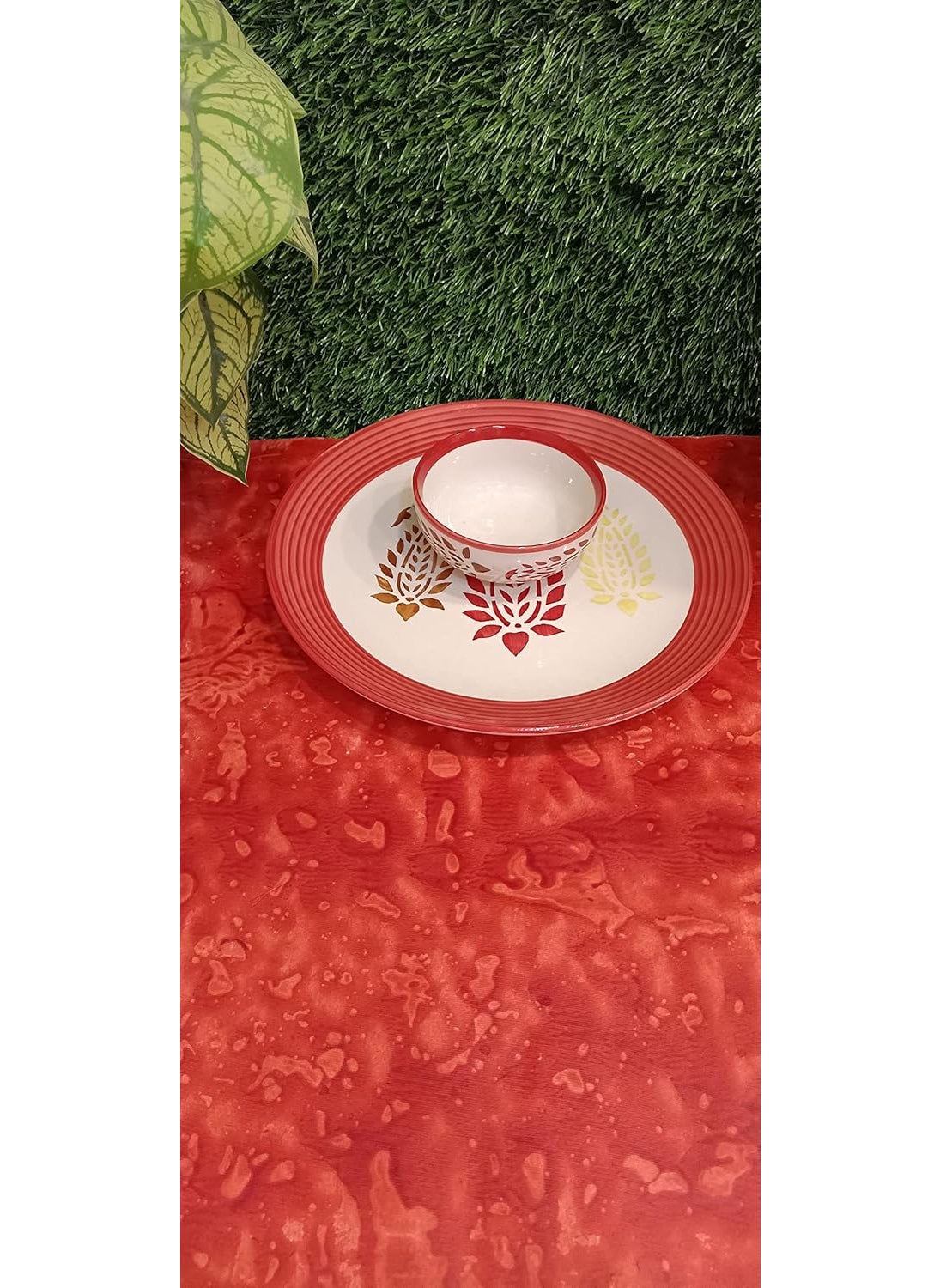 caffeine Ceramic Handmade red boota Donner Set (Set of 3pcs)