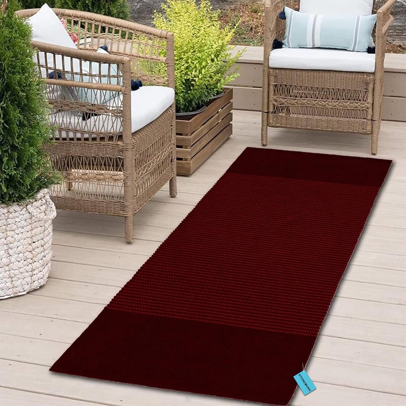 STONEMUNK Reversible Cotton Rectangular Floor Mat Carpet Rug Runner Bedside Runner for Bedroom, Bathroom, Kitchen Yoga & Home Machine Washable - (Wine Stripe, 2x5 Feet) - Image 2