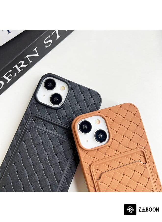 Green Tiger - For iPhone XR Weave Texture Card Slot Skin Feel Phone Case with Push Card Hole(Olive Green) - Image 1