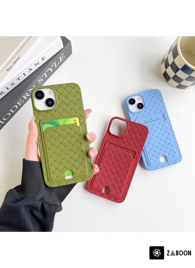 Green Tiger - For iPhone XR Weave Texture Card Slot Skin Feel Phone Case with Push Card Hole(Olive Green) - Image 1
