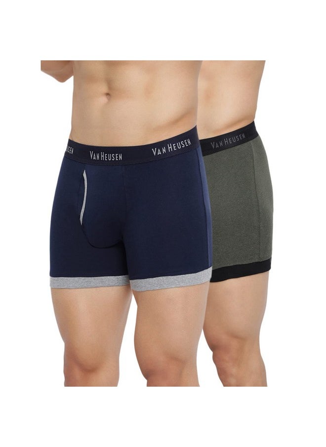 Van Heusen Van Heusen Men Trunks - 100% Combed Cotton - Pack of 2 - Anti Bacterial, Colour Fresh, Moisture Wicking_10044_Olive Melange, Dark Navy_XL  - Image 1