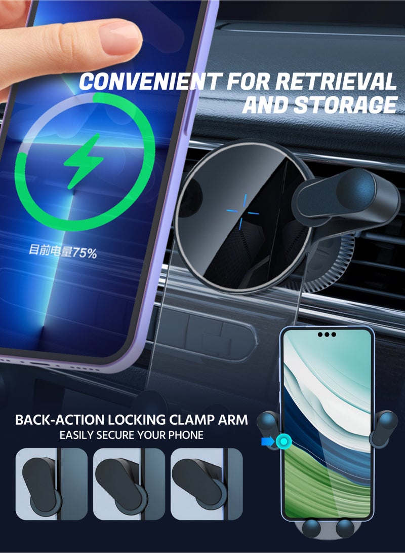 حامل سيارة مع شاحن لاسلكي مغناطيسي للسيارة بسرعة 15 وات، وحامل هاتف محمول لمخرج تهوية السيارة - Image 5